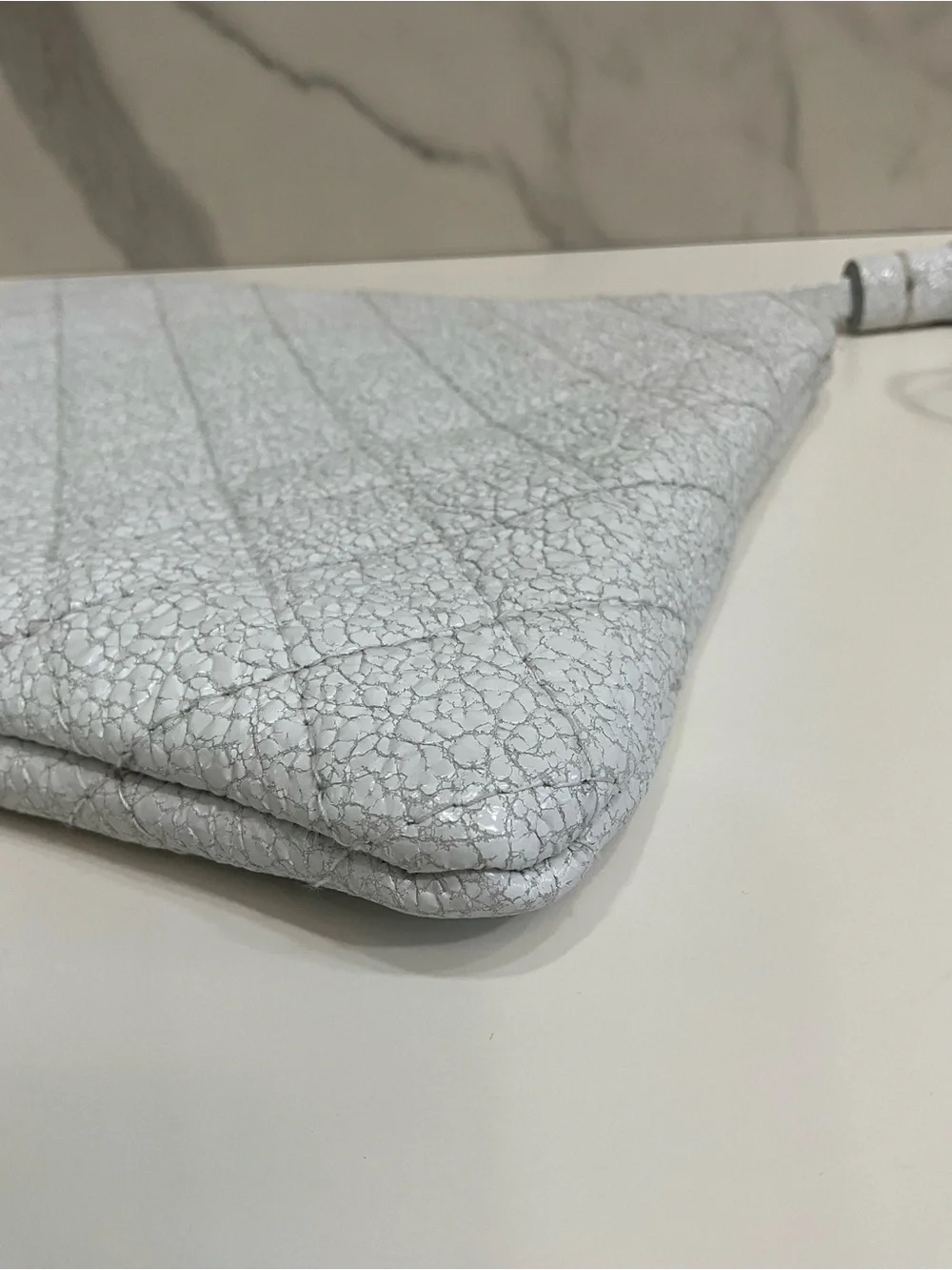 LAGGO Ice White Crackled Metallic Wristlet Clutch Tassel Pouch